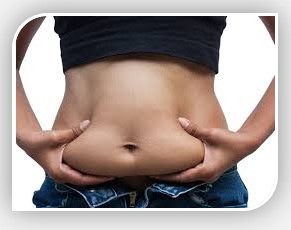Woman holding her flabby belly.