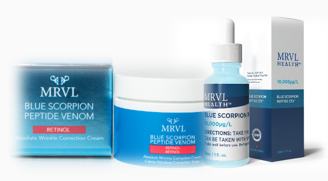 Blue scorpion venom immune and skincare products.